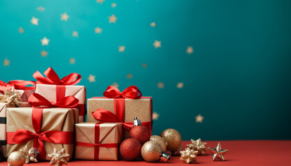 Shiny gold decoration illuminates the festive Christmas gift box generated by AI