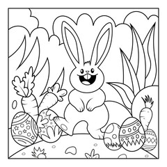 Rabbit With Easter Bunny Egg Coloring Page Activities Book For Kids