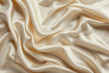 Smooth, soft and beautiful beige cream satin silk fabric drapery for luxury. Cloth soft wave. Creases of satin, silk, and Smooth elegant cotton. Christmas, birthday, autumn, wedding