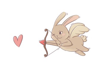 Cute cupid bunny aims at the heart llustration