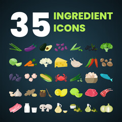 Fototapeta na wymiar Set Ingredient Icons. food collection