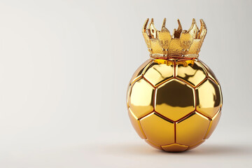 Golden king crown competition trophy champion cup of victory honor prize. Concept of success in football sport. Soccer - king of sport.