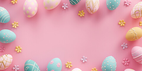 Fototapeta na wymiar easter pink background simple minimalist. easter egg with flower. free space for text in the middle.