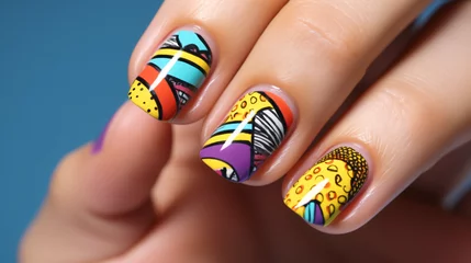 Poster Long beautiful manicure in pop-art style on female. © Creative