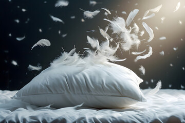 Leicht wie eine Feder: Weißes Kissen und umherfliegende Federn verleihen Ihrem Raum ein traumhaftes Ambiente