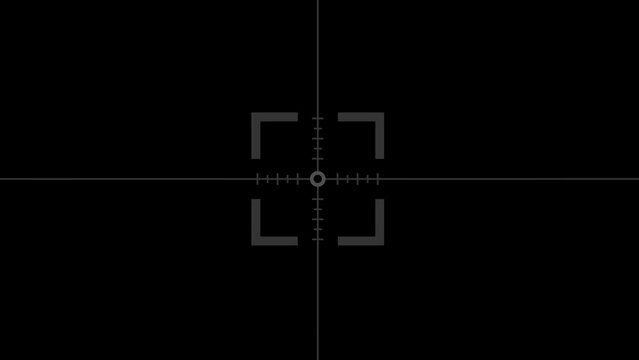 A sniper scope overlay made of a box and marked crosshair lines. 30 seconds animation of breathing motion with alpha channel. Cinematic fx: targeting, focus, precision.
