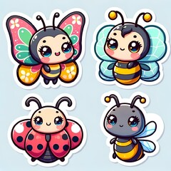 Charming Collection of Chibi-Style Insect Stickers for Kids - AI Generated Digital Art