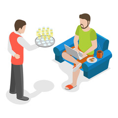 3D Isometric Flat Vector Illustration of Hotel Customer Service, Hospitality Workers. Item 4