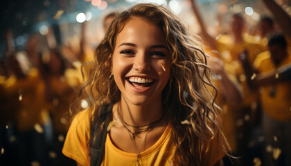 Fototapeta premium Smiling young women enjoying outdoors, carefree and full of joy generated by AI