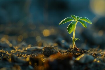 Sprouting seedling in early morning light Symbolizing new beginnings and growth