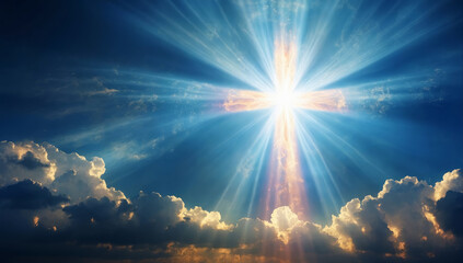 God light in heaven in form of cross symbolizing divine. AI generated