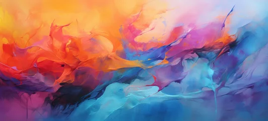 Gardinen Abstract marbled oil acrylic paint ink painted waves painting texture colorful background banner  illustration - Bold colors, rainbow color swirls wave © Corri Seizinger