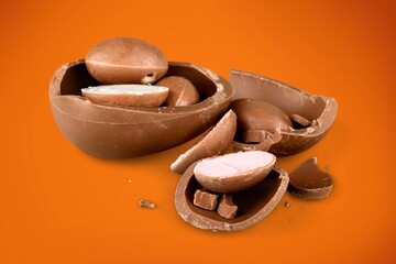 Chocolate sweet Easter egg on the desk