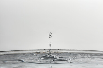 Splash of clear water with drops on light background, closeup