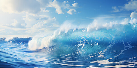 Blue ocean wave. 3D render of ocean wave with blue sky