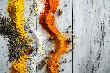 some spices are arranged on a white background in the