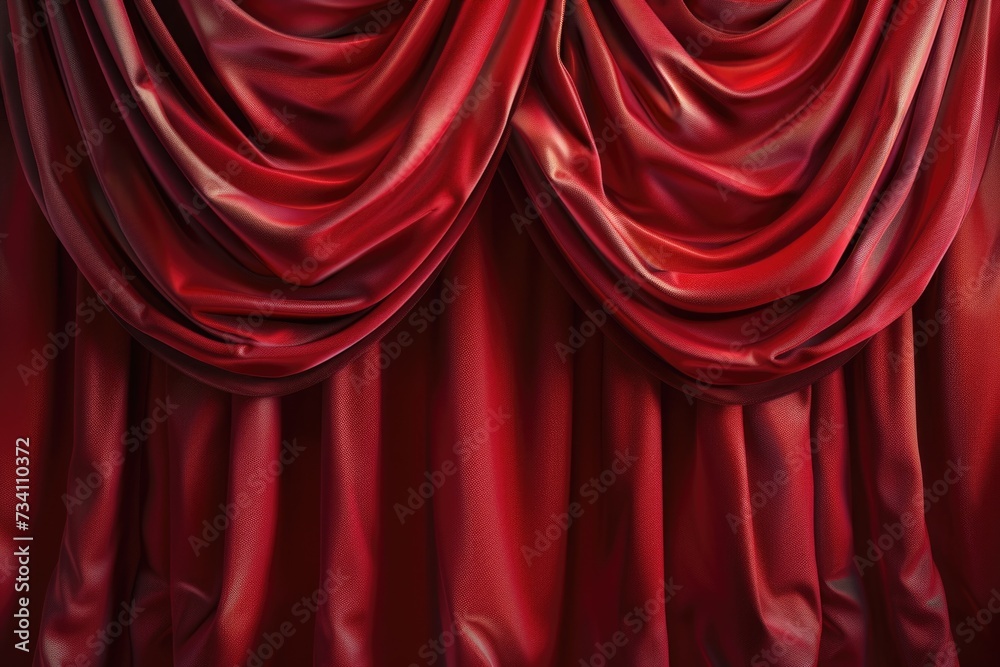 Aufkleber close up view of a vibrant red curtain against a dark black background. this image can be used to ad