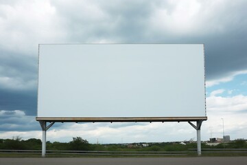 A billboard with a blank sign against a cloudy sky. It can be customized. Generative AI