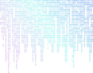 Technology, data, and digital innovation. Abstract binary background for design on technological and informational themes. Vertical gradient 0 and 1 on transparent background.