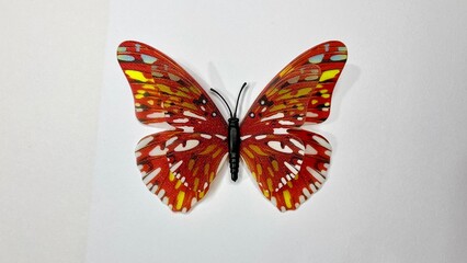 Beautiful red color butterfly sitting on a white background