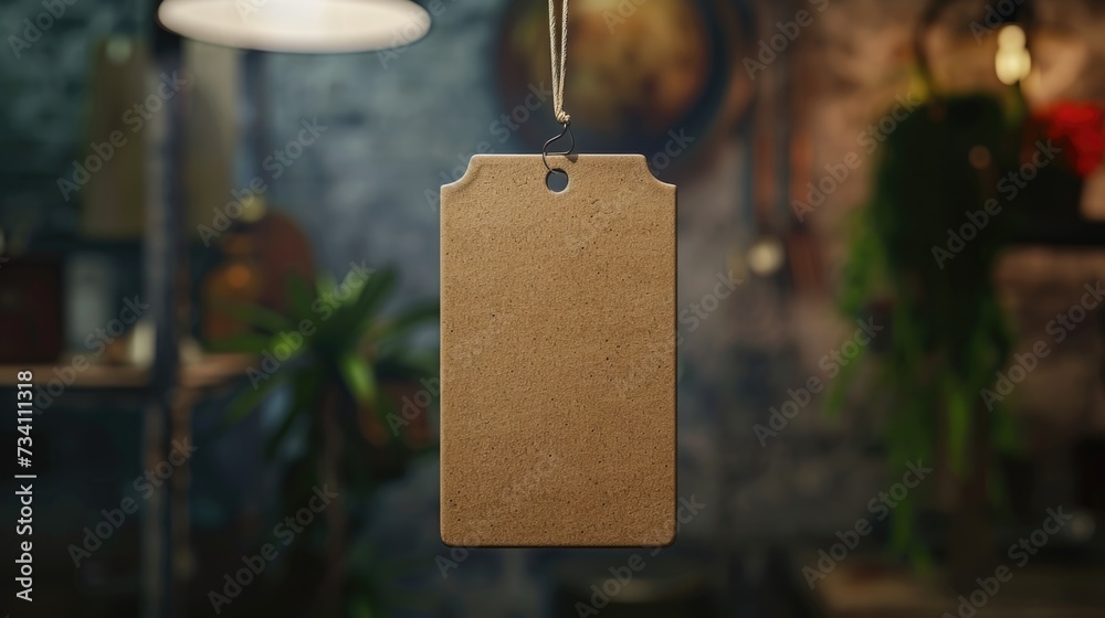 Poster A tag hanging from a string in a room. This versatile image can be used for various purposes