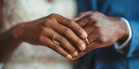 A Newlywed Couple's Hands Clasped Together, Adorned with Elegant Wedding Rings, Symbolizing a Lifetime of Unity and Devotion, Generative AI