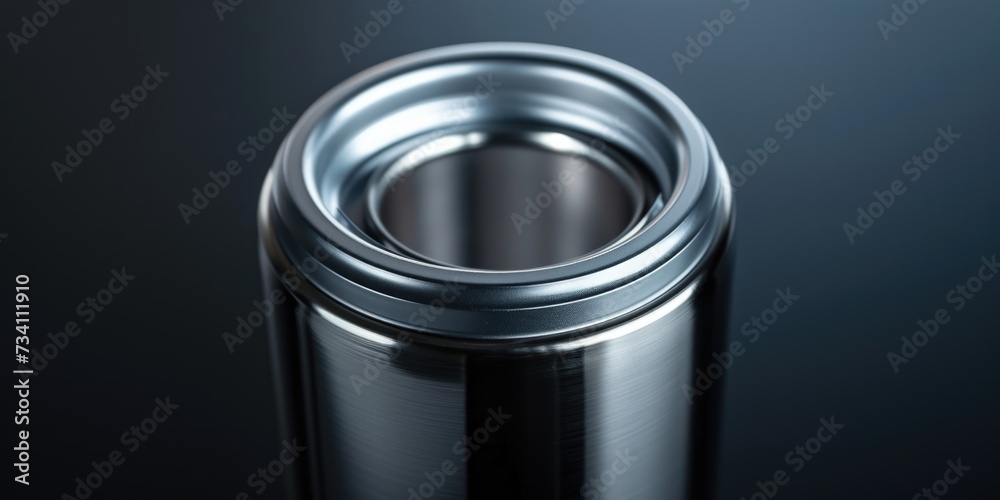 Poster A close-up view of a metal bottle placed on a table. Suitable for various uses
