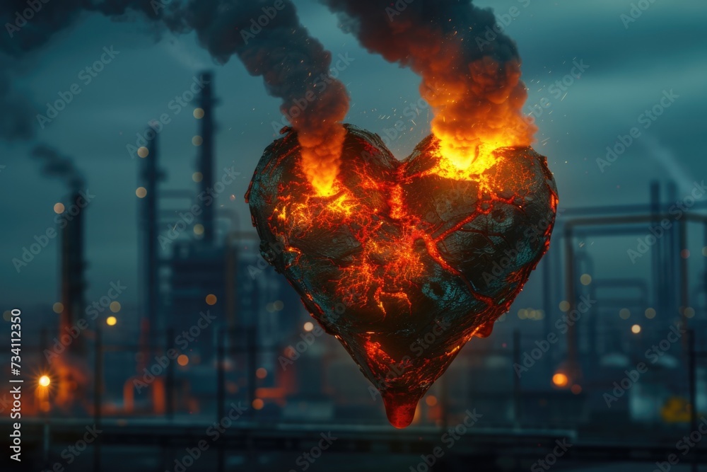 Poster a heart shaped object emitting smoke. suitable for various creative projects
