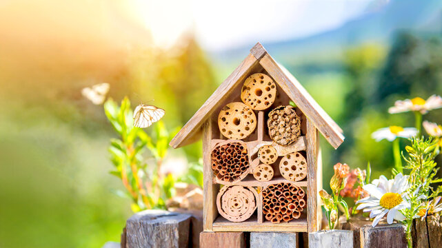 Bienenhotel, Insektenhotel zum Schutz f&uuml;r Insekten und Bienen 