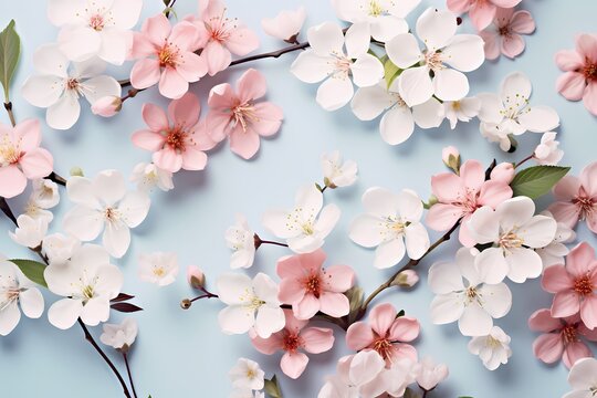 A HD image showcasing a variety of blossoms on a pastel background, crafted for seamless text integration.