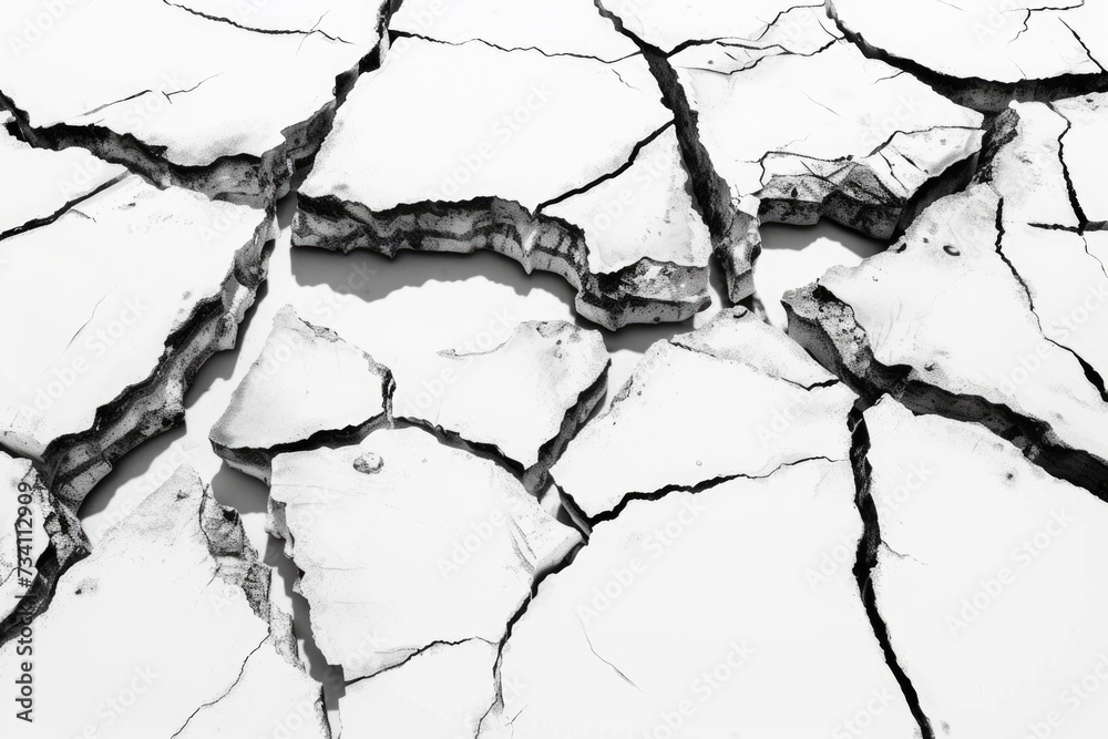 Poster a black and white photo capturing a crack in the ground. suitable for various uses