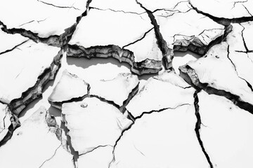 A black and white photo capturing a crack in the ground. Suitable for various uses