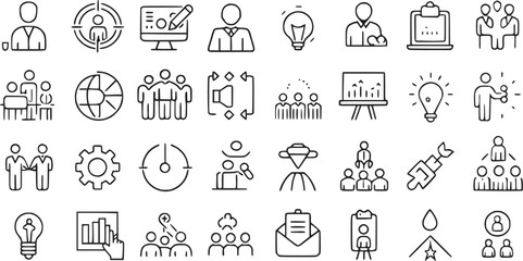 business workshop line icons set with editable vector collections. 