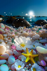 Ocean Treasures with Sea Glass and Shells - obrazy, fototapety, plakaty