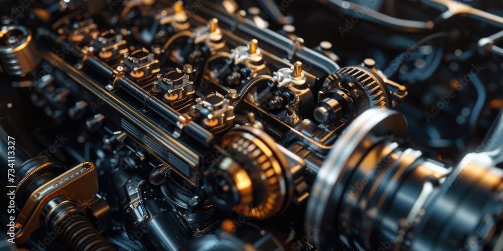 Aufkleber a detailed close-up of the gears on a machine. this image can be used to illustrate the intricate wo
