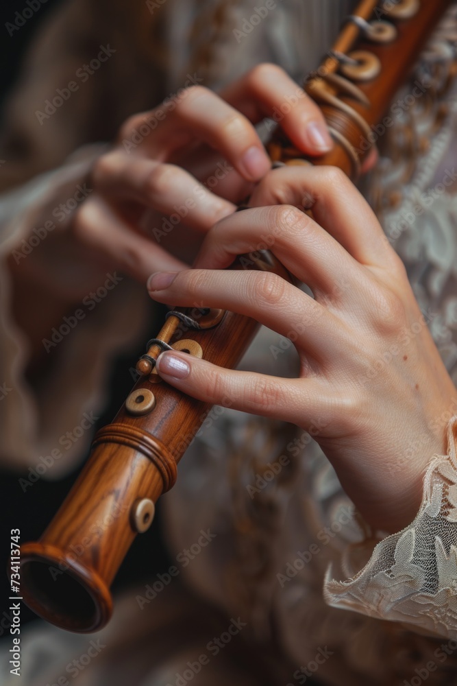 Aufkleber a close up image of a person playing a flute. perfect for music-related projects or showcasing music