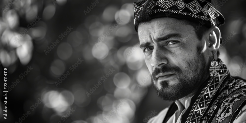 Aufkleber a black and white photo capturing the essence of a man with a beard. suitable for various uses