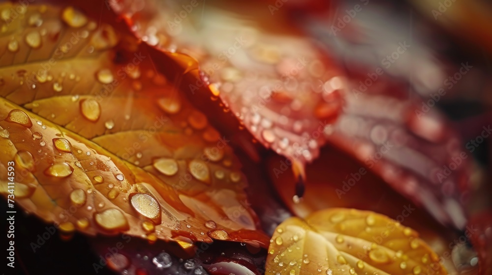 Aufkleber a close up view of a leaf covered in sparkling water droplets. perfect for nature and macro photogra