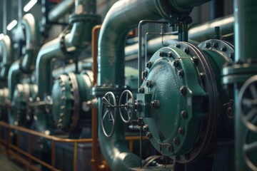 Fototapeta premium A collection of pipes and valves in a building. Versatile image for use in industrial, construction, or plumbing-related projects