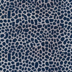 Patchwork Blue Leopard Spots Design. Patchwork-style design with varied blue leopard spots on a clean background.