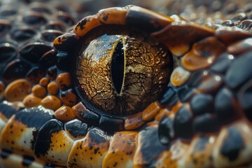 A close-up view of a snake's eye. This image can be used for educational purposes or in articles related to reptiles and wildlife