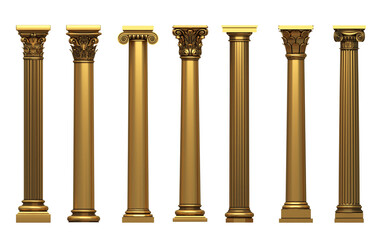 Set of carved golden carpentry pillar elements