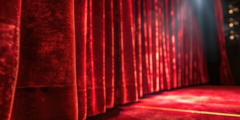 A stage with red curtains and a red carpet. Perfect for theater performances and events