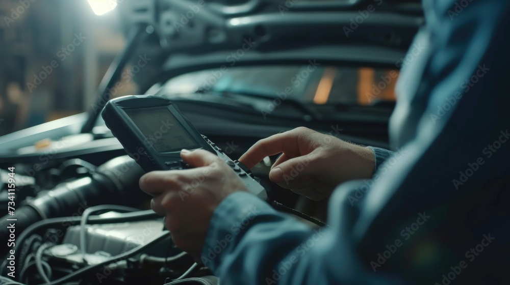 Poster Person using a cell phone. Can be used for technology or communication concepts