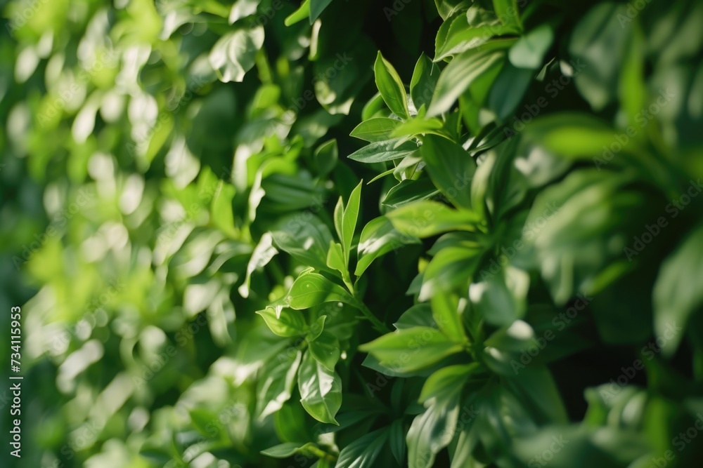 Poster a close-up view of a bunch of vibrant green leaves. perfect for adding a touch of nature to your des
