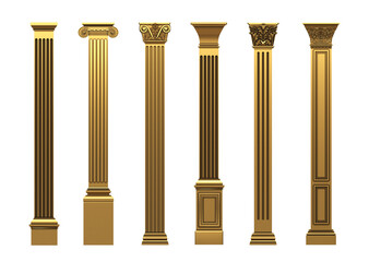 Set of different classic golden columns pilasters - obrazy, fototapety, plakaty