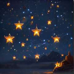 Obraz na płótnie Canvas Star designKid staring at night sky background dark art