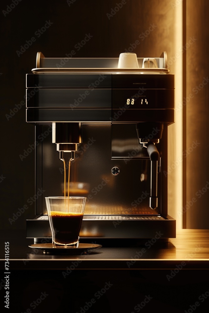 Poster a cup of coffee being poured into a coffee machine. perfect for illustrating the process of making c