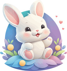 Adorable white bunny cartoon with heart isolated on transparent background png, character for nursery, children's book, party, kid-friendly character, baby shower, whimsical style, drawing, Easter day