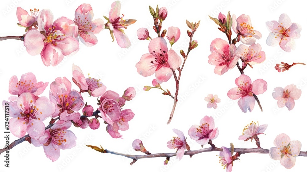 Poster A beautiful bunch of pink flowers hanging on a branch. Perfect for adding a touch of color to any design or project